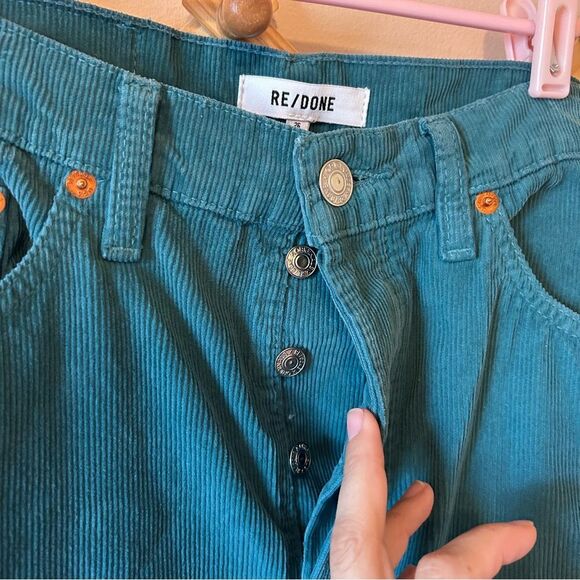 Re/Done Teal Corduroy High-Rise Straight Leg Pants size 26 - Picture 2 of 8